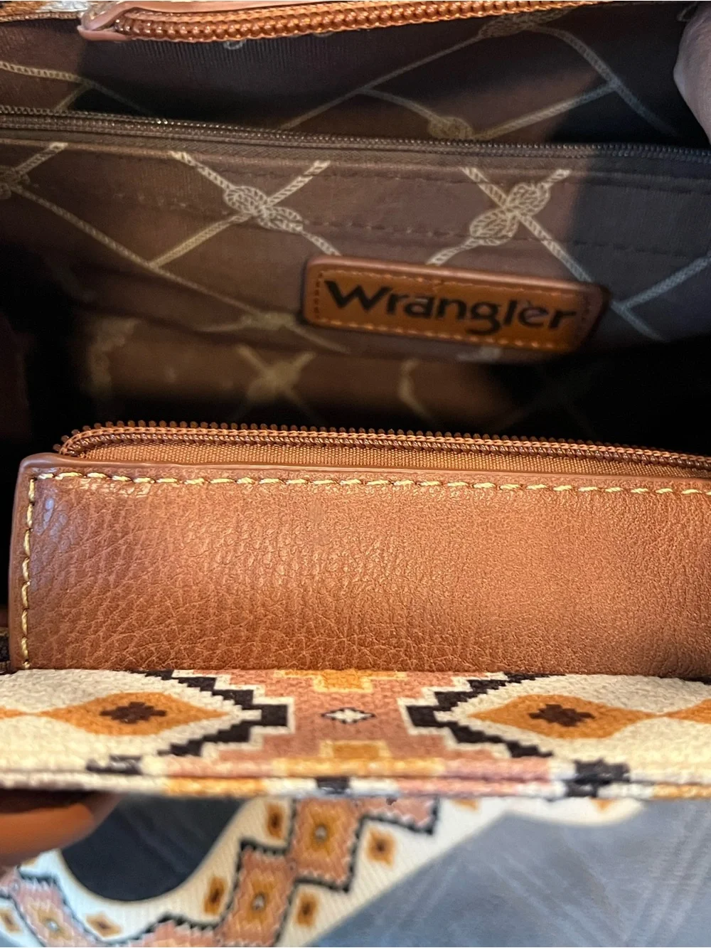 Wrangler Cream and Brown Aztec Satchel with Patterned Strap